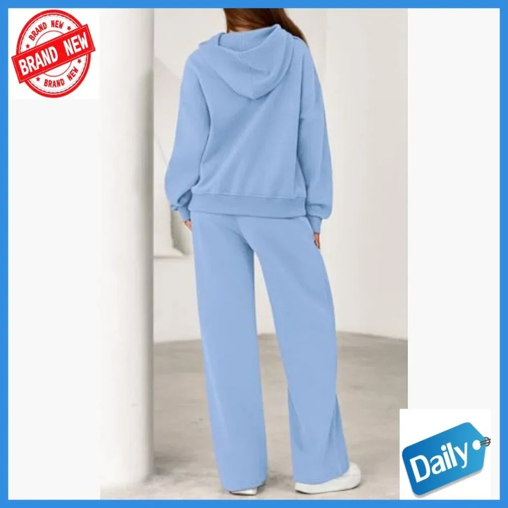 Oversized Hoodie & Wide Leg Sweatpants Matching Set, 2-Piece Lounge Tracksuit